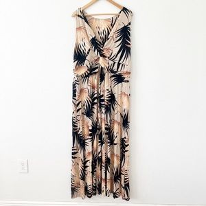 Soft Surroundings Tan Neutral Tropical Palm Faux Wrap Maxi Dress